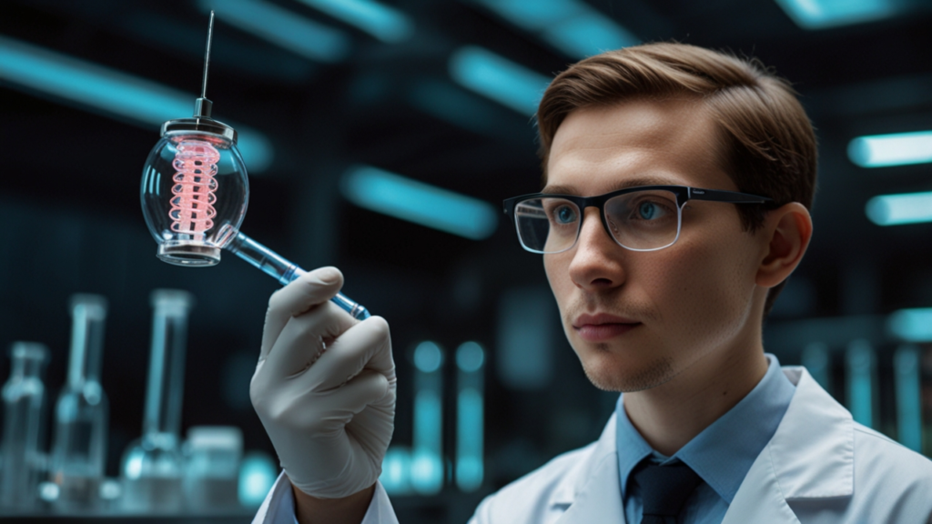 Advanced biotechnology laboratory with DNA sequencing equipment, genetic analysis displays, and molecular research instruments in a sterile environment