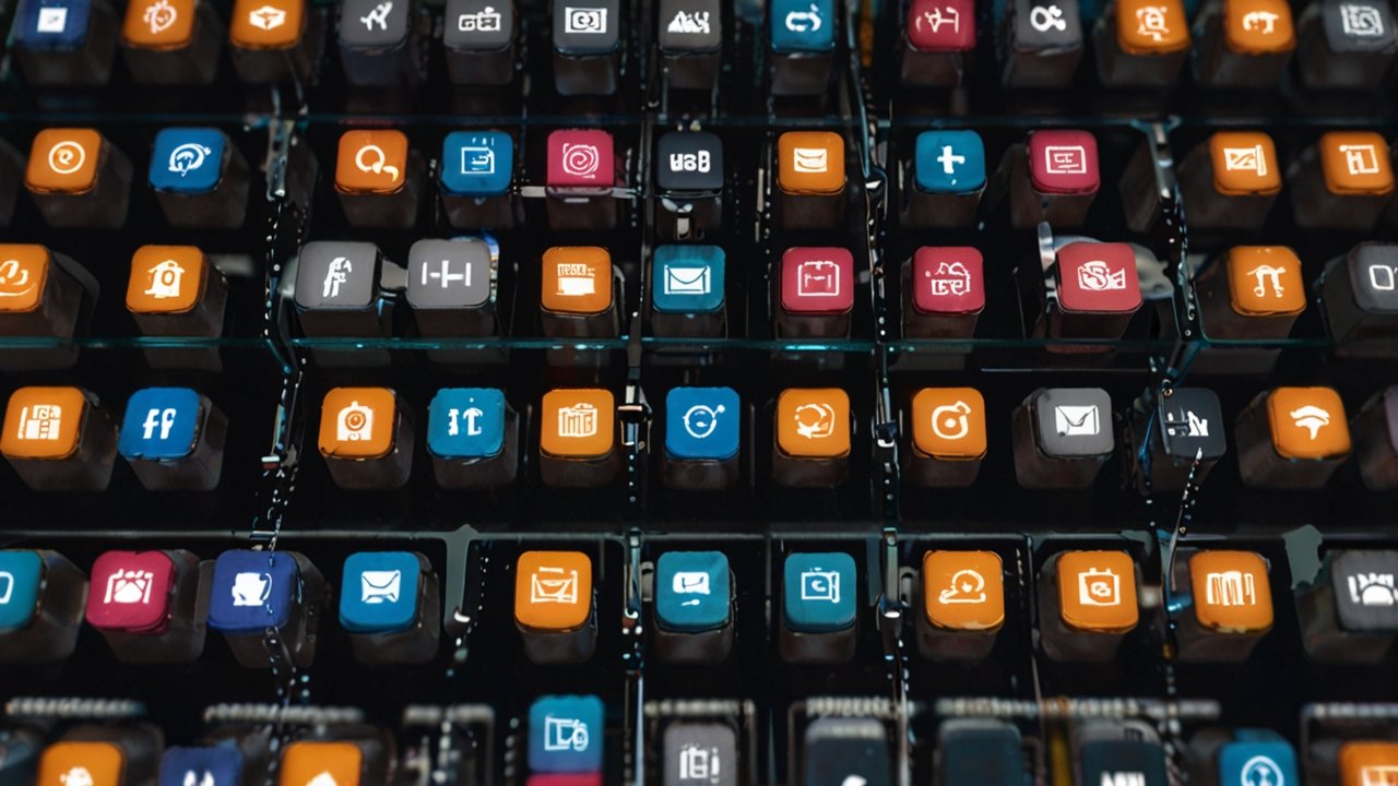 Creative digital marketing studio with content creators developing strategies, analytics dashboards, and multi-platform content distribution systems