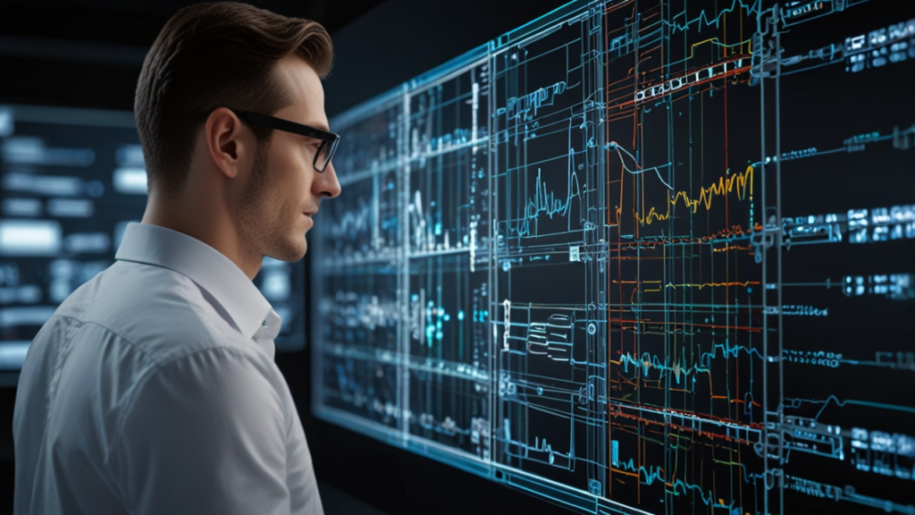 Futuristic control room displaying multiple digital twin models of city infrastructure, manufacturing plants, and complex systems with real-time data overlays
