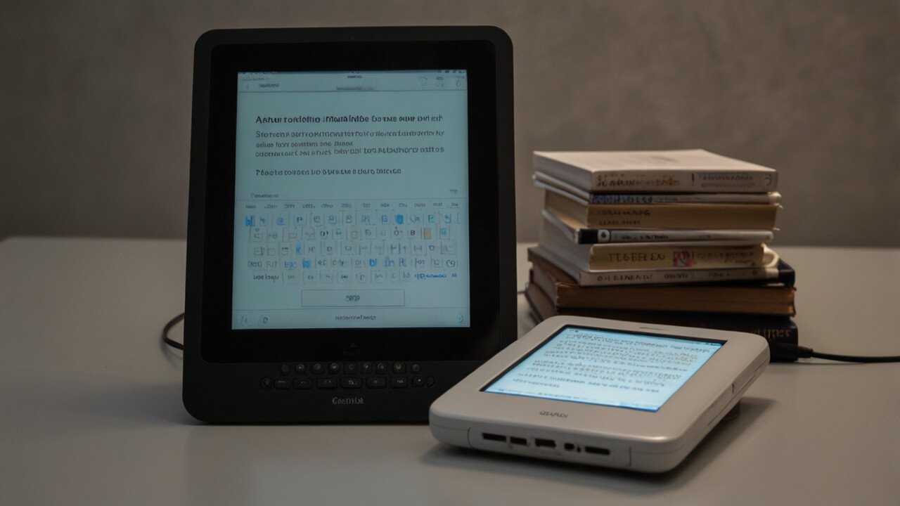 Ebooks collection with digital reading and electronic publishing technology