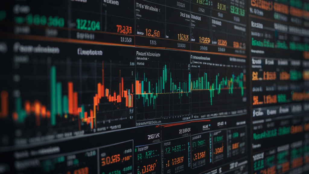 Professional financial modeling workspace with forecasting displays, economic trend analysis, and predictive analytics dashboards across multiple screens