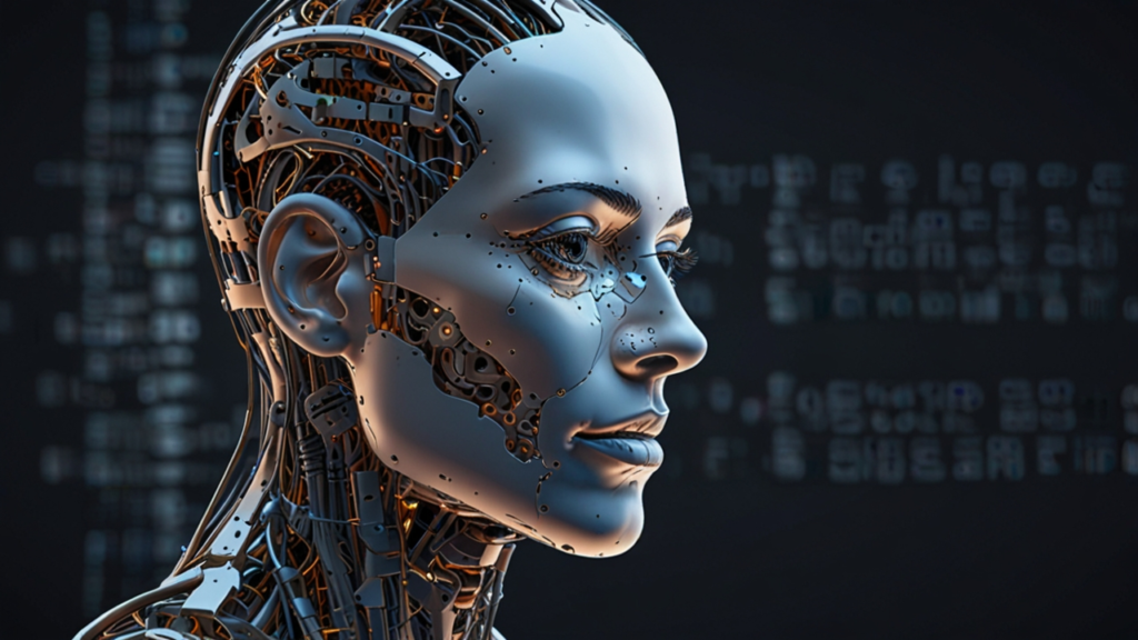 Modern content creation studio with AI writing interfaces, text generation algorithms, and multiple content formats displayed on screens in a creative workspace