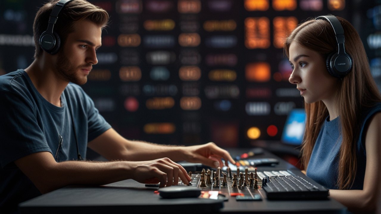 Futuristic Web3 gaming environment with blockchain-integrated games, NFT collectibles, play-to-earn interfaces, and decentralized gaming platforms