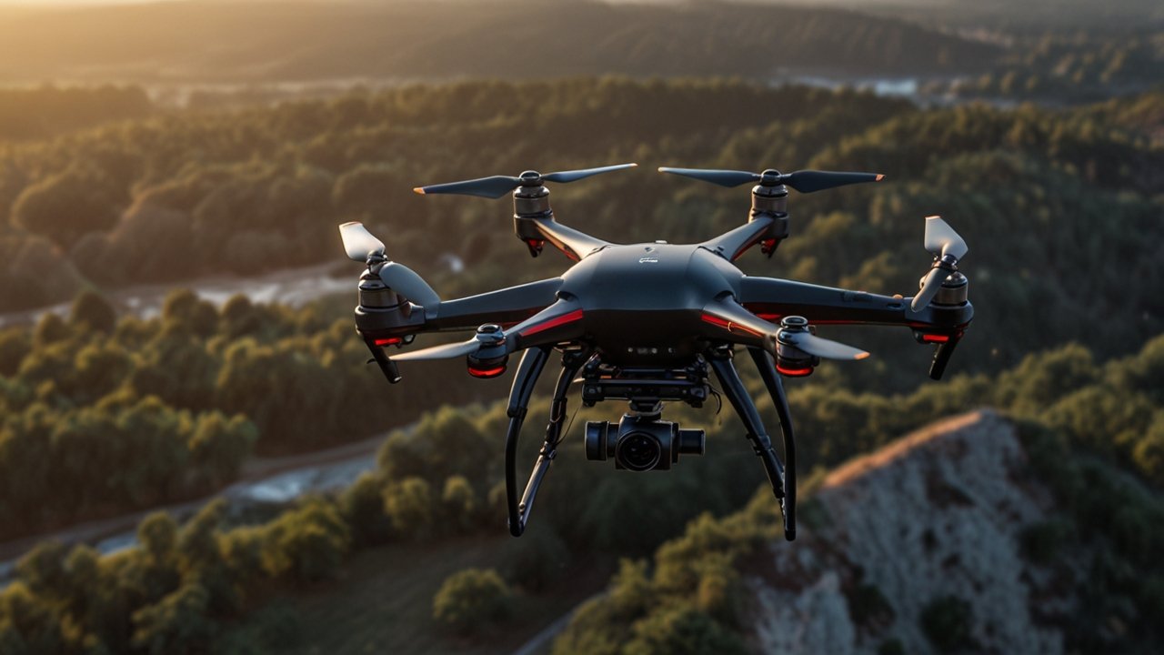 Modern drone technology center with advanced UAV systems, autonomous flight demonstrations, and aerial intelligence testing facilities