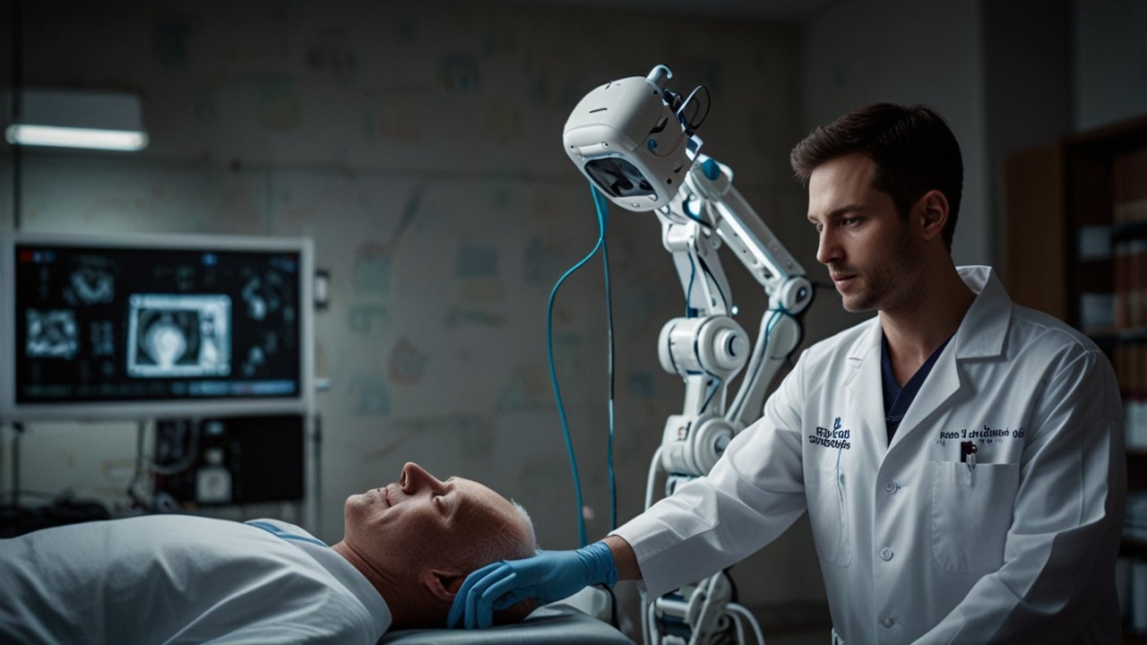 Advanced medical robotics facility with surgical robots, patient care systems, and healthcare automation technology in hospital setting