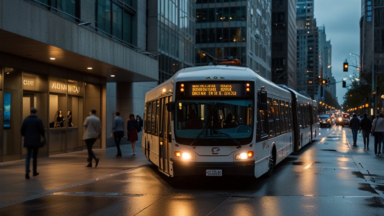 Modern urban mobility hub with integrated transportation services, multi-modal connections, and seamless travel coordination displays