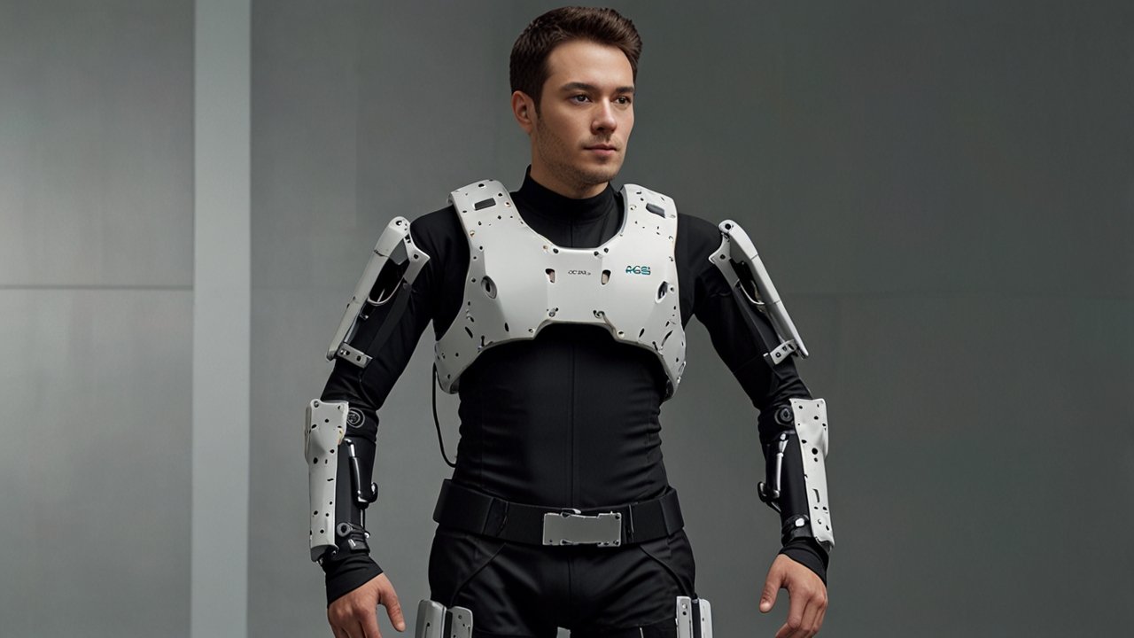Advanced exoskeleton laboratory with wearable robotics, human augmentation systems, and mobility assistance technology demonstrations