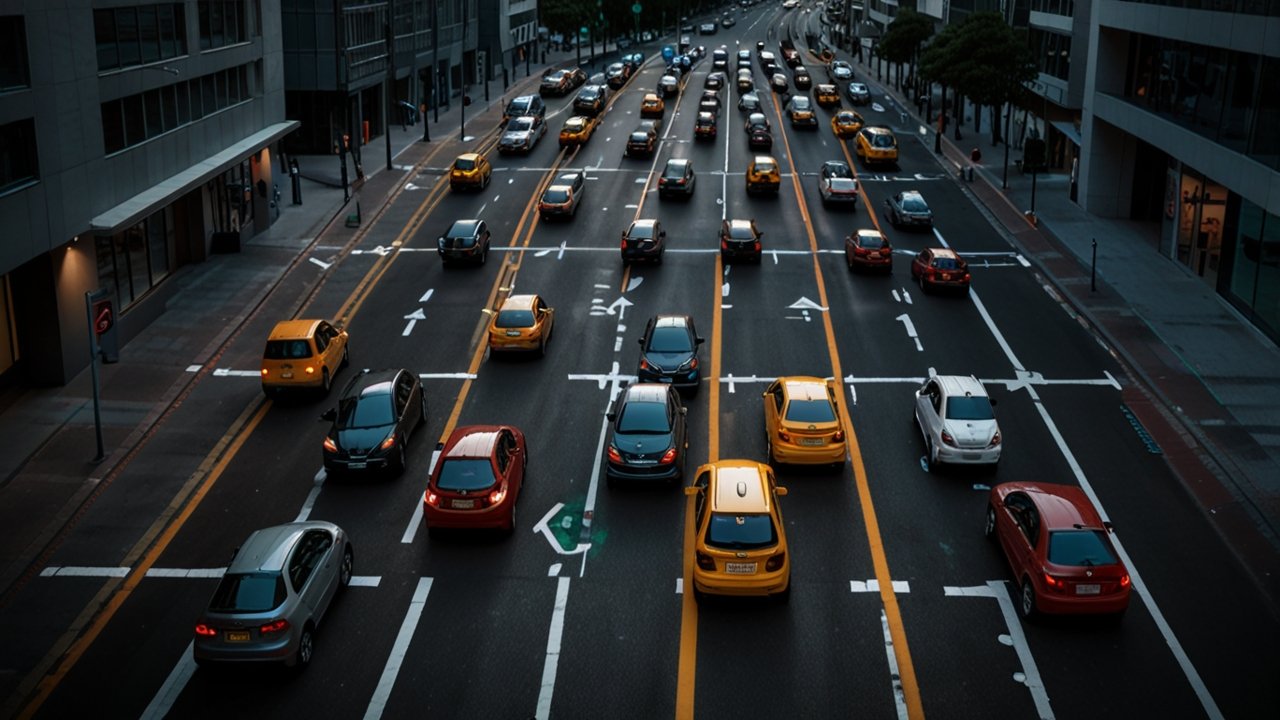 Modern smart city parking system with IoT sensors, mobile app interfaces, and automated parking management displays in urban environment