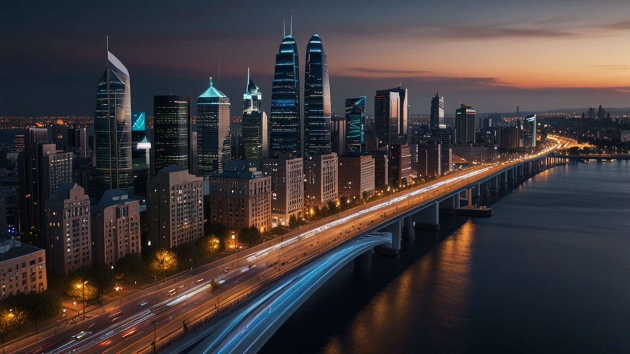 Modern urban planning center with city intelligence systems, data analytics displays, and infrastructure optimization tools