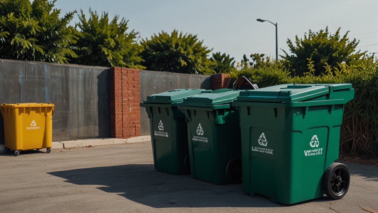 Modern smart city waste management center with IoT monitoring systems, automated collection routes, and sustainability tracking displays