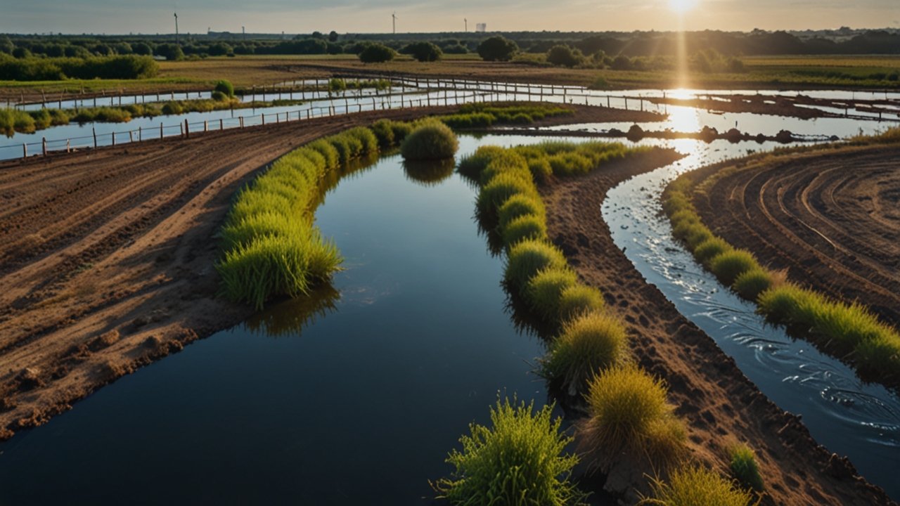 Modern smart water management facility with IoT monitoring systems, conservation technology, and resource optimization displays