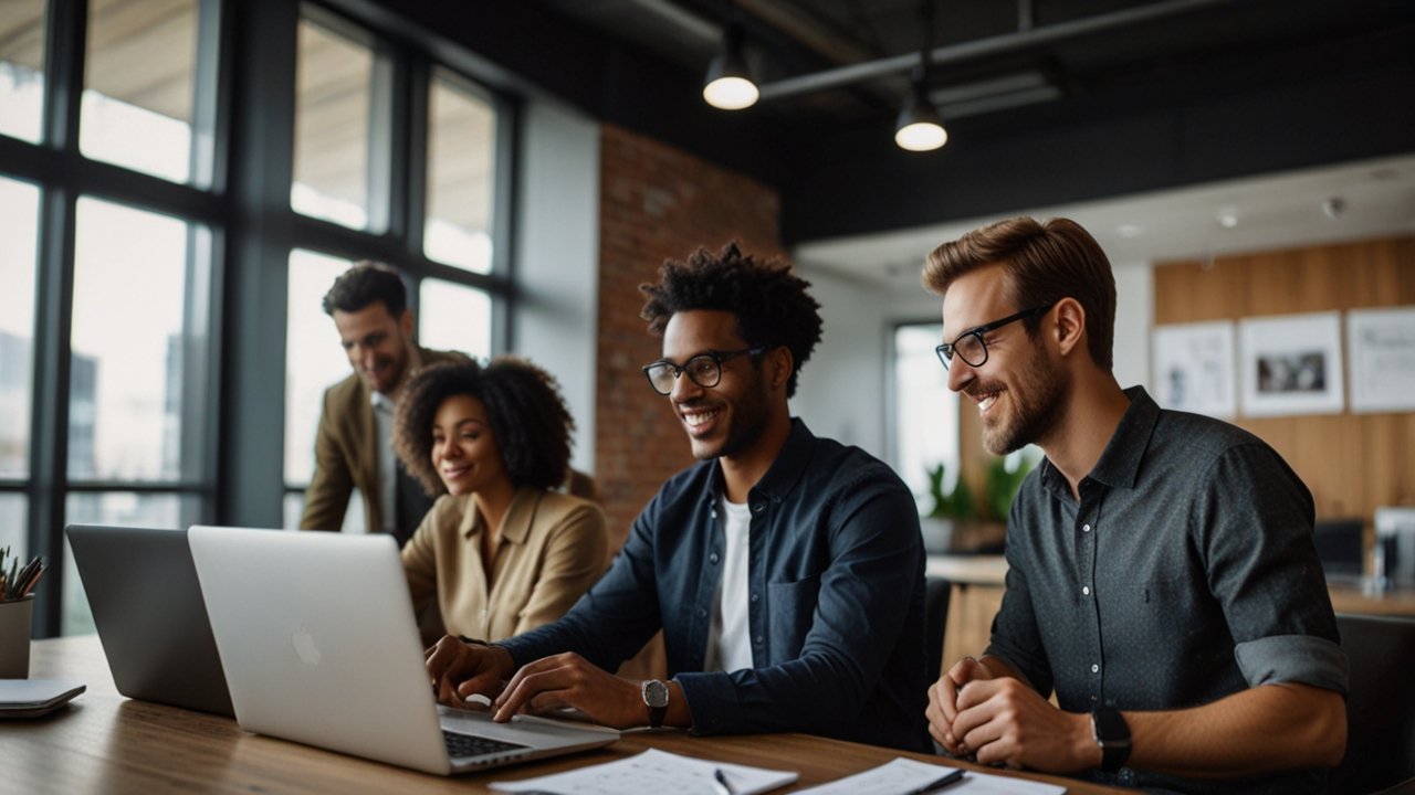 Modern virtual collaboration workspace with remote teamwork interfaces, digital productivity tools, and distributed team coordination systems